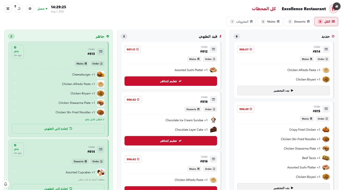 شاشة المطبخ تعرض الطلبات الواردة