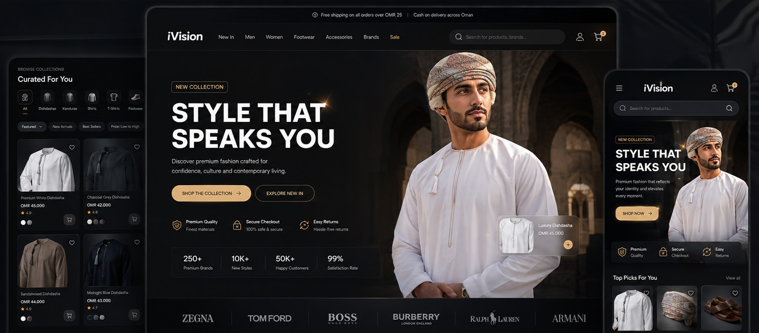 A responsive website design shown across screen sizes